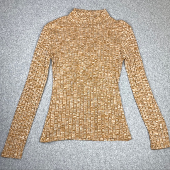 ADC Yellow White Blend Long Sleeve Ribbed Mockneck Turtleneck Sweater Top Size M - Picture 1 of 4